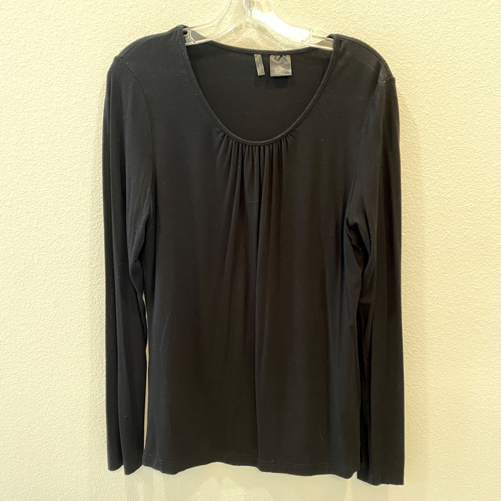 Black Long-sleeve knit with gather neck